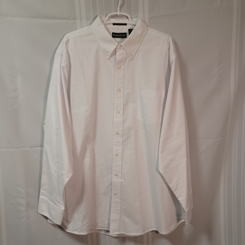 UltraClub Button Down Shirt Mens 2XL White 8970 Wrinkle Resistant Oxford Dress